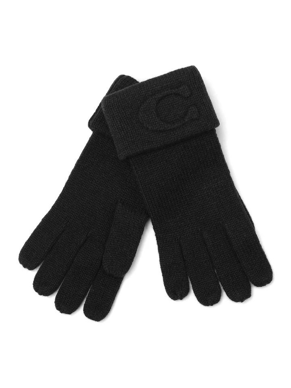 Coach Women's Embossed‎ C Knit Gloves Black NWT